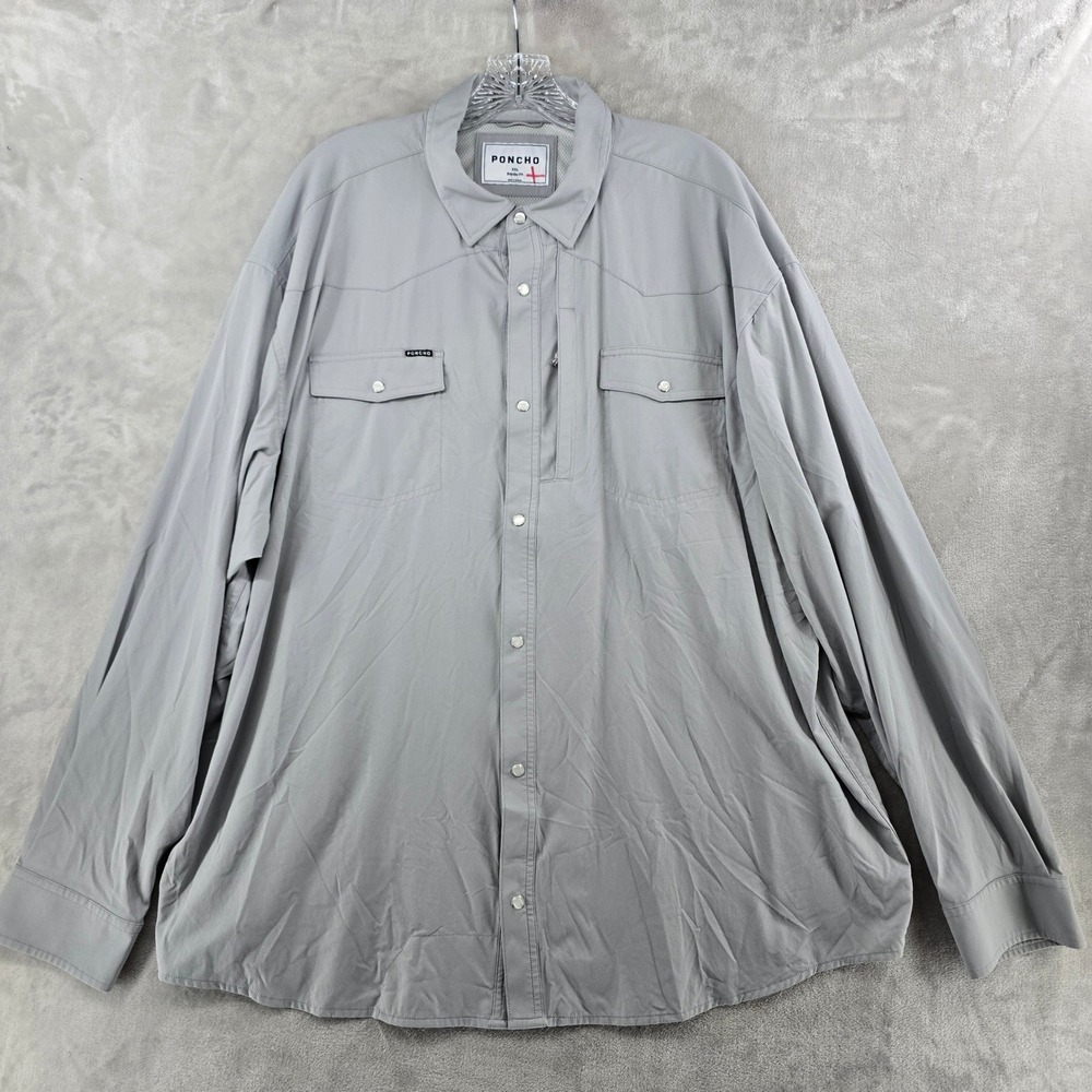 Poncho Western Shirt Mens 2XL Gray Pearl Snap Long Sleeve Performance Outdoor